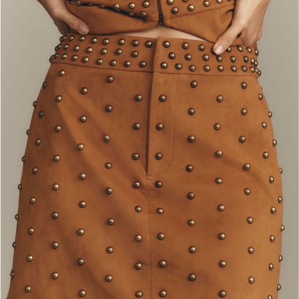 Studded Mini Skirt in Cognac Brown